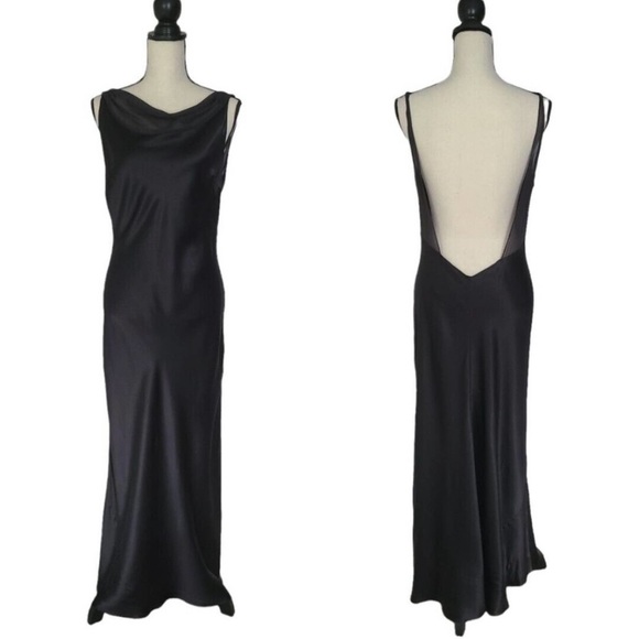 Vintage 90’s 100% Silk Slip Dress Backless Silk Dress Cowl Holiday Dress Prom - Picture 10 of 13